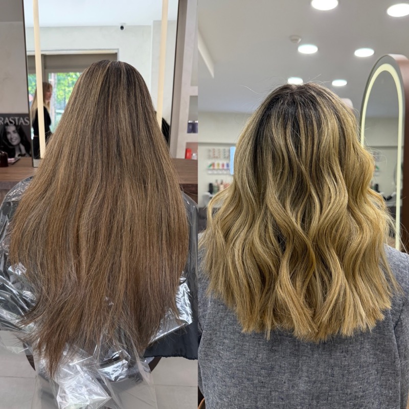 Antes e depois de balayage HER, resultado 1